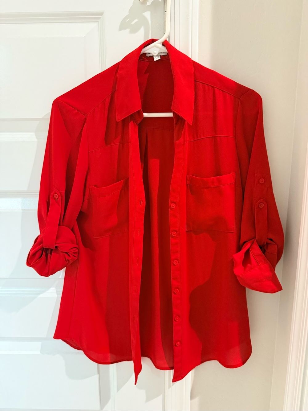 Express Bright Red Button-Down Casual Shirt
